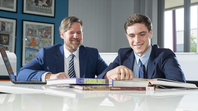 Thomas Hassall Anglican College educator David Butler and student Evan Boyle. Picture: Matthew Vasilescu