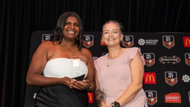 Ellie Niki and Kate Worden at the 2023 NRL NT Frank Johnson / Gaynor Maggs medal night. Picture: Pema Tamang Pakhrin