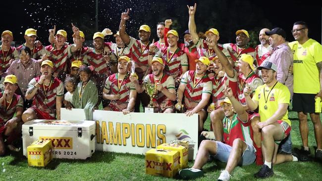 Emu Park celebrates its maiden A-grade rugby league premiership. Photo: Leeann Booth