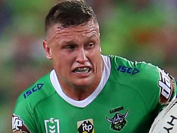 SYDNEY, AUSTRALIA - OCTOBER 06: Jack Wighton of the Raiders is tackled during the 2019 NRL Grand Final match between the Canberra Raiders and the Sydney Roosters at ANZ Stadium on October 06, 2019 in Sydney, Australia. (Photo by Jason McCawley/Getty Images)