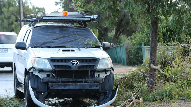 One of the cars damaged by the possible tornado. Picture: Tait Schmaal