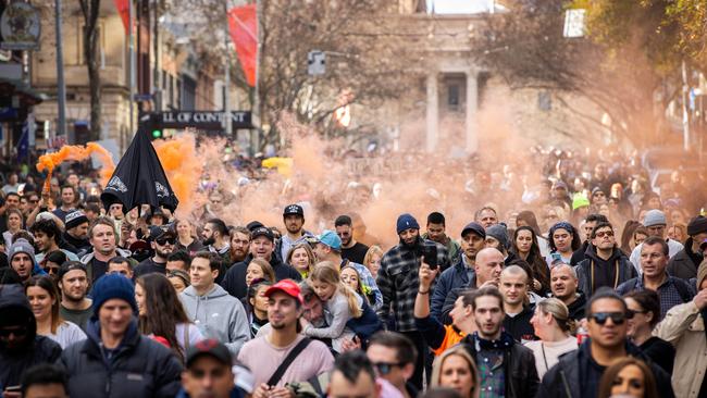 Melburnians take to the city streets for Melbourne Freedom Rally. Picture: Mark Stewart