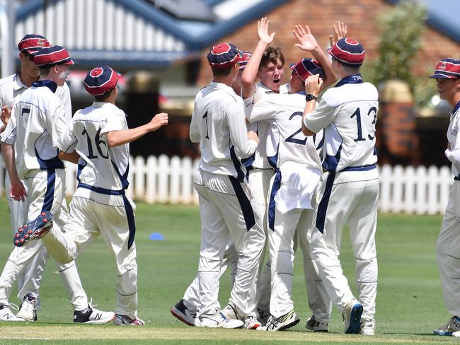 Southport celebrate a wicketGPS First XI match between Nudgee College and The Southport School.Saturday January 29, 2022. Picture, John Gass