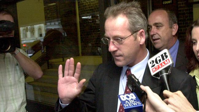 MAY 21, 2003 : Craig Folbigg, estranged husband of Kathleen, accused of murdering four of her children between 1989 & 1999 in Newcastle area, talks to media as he leaves Supreme Court, Darlinghurst in Sydney, 21/05/03 after trial jury found her guilty. Pic Craig Greenhill.NSW / Crime / Murder