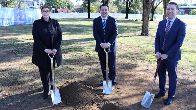 Senator for Western Sydney Marise Payne, Western Sydney Minister Stuart Ayres and Campbelltown Mayor George Brticevic.