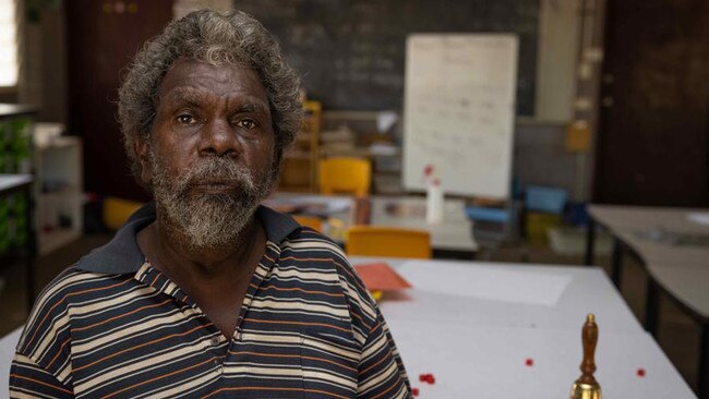 Traditional owner Dale Pascoe in the Gamardi Homeland Learning Centre, which doesn't have power, water or internet. Picture: Rebecca Parker