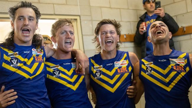 The Irymple team celebrate their preliminary final win. Picture: Irymple Football Club.