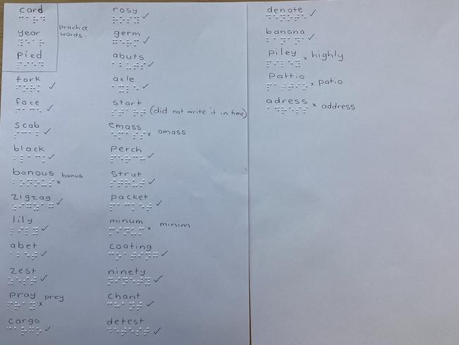 Declan typed his answers into the braille writer and his teaching team entered his answers – while assistance limited Declan to the school round, it did not get in the way of all the fun of sitting the Bee with his classmates and friends. Picture: supplied