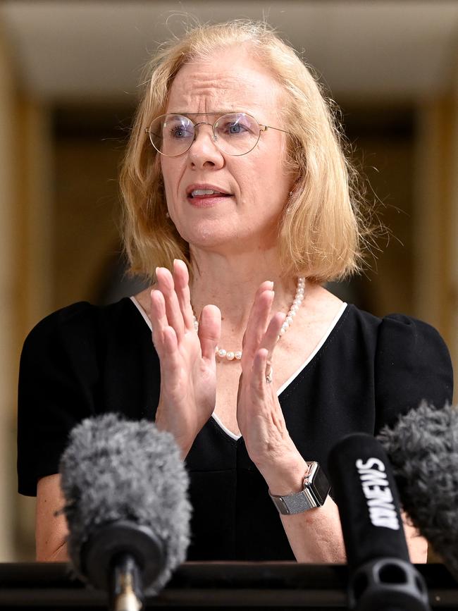 Jeannette Young speaks at Parliament House. Picture: Getty Images.