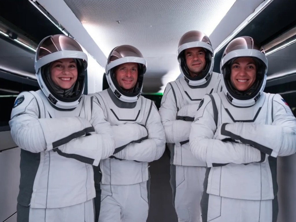 Jared Isaacson, third from left, and his Polaris Dawn crew are ready to take on outer space.