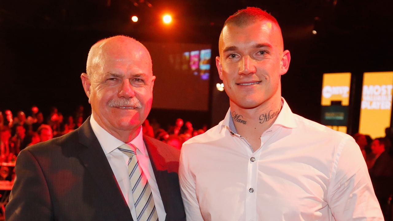 AFL legend Leigh Matthews with Richmond’s Dustin Martin. (Photo by Darrian Traynor/Getty Images)