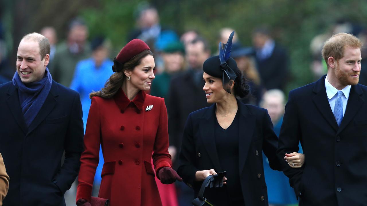 Prince William, Duke of Cambridge, Catherine, Duchess of Cambridge, Meghan, Duchess of Sussex and Prince Harry, Duke of Sussex arrive to attend Christmas Day Church service in 2018. Picture: Stephen Pond/Getty Images