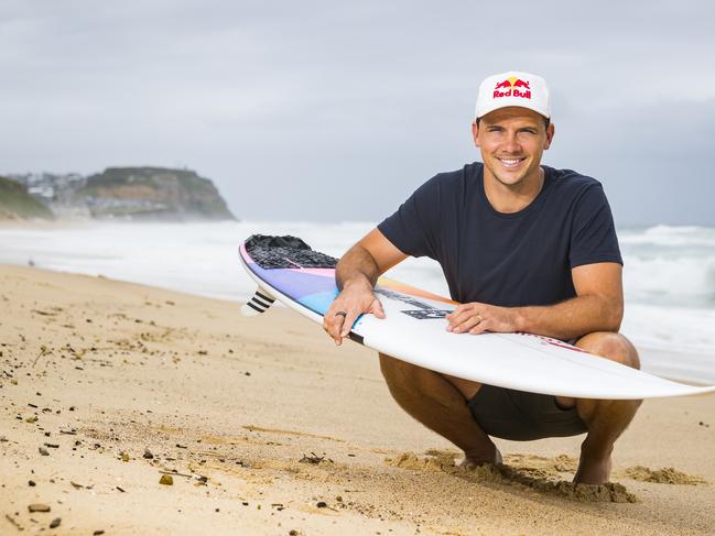 Australian surf star Julian Wilson pictured at Merewether Beach as part of announcement Kayo has the rights to World Surf League Picture: Dylan Robinson