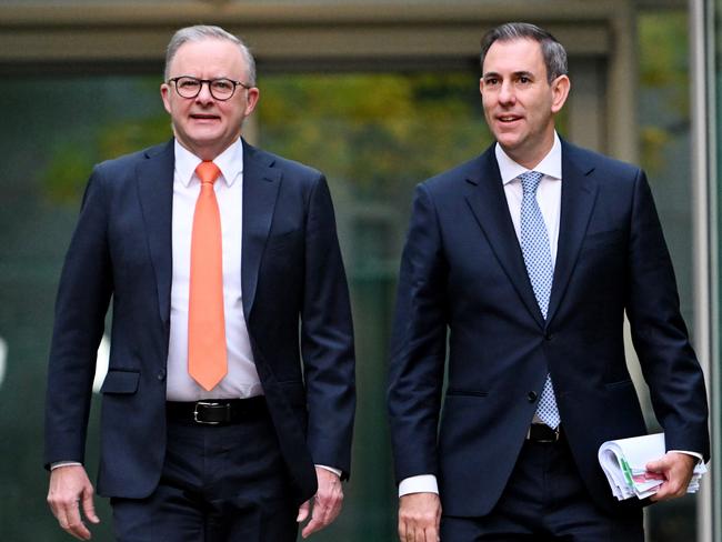 CANBERRA, AUSTRALIA - MAY 15: Prime Minister of Australia, Anthony Albanese and Treasurer of Australia, the Hon Dr Jim Chalmers MP (R) arrive for post budget media interviews at Parliament House on May 15, 2024 in Canberra, Australia. Australia's Labor government is grappling with a slowing economy, weaker commodity prices, soaring housing costs and a softening labor market. It unveiled its federal budget on May 14. The budget is seen as a key opportunity for the Labor government to deliver broad economic support that analysts say is fundamental to re-election chances next year. (Photo by Tracey Nearmy/Getty Images)