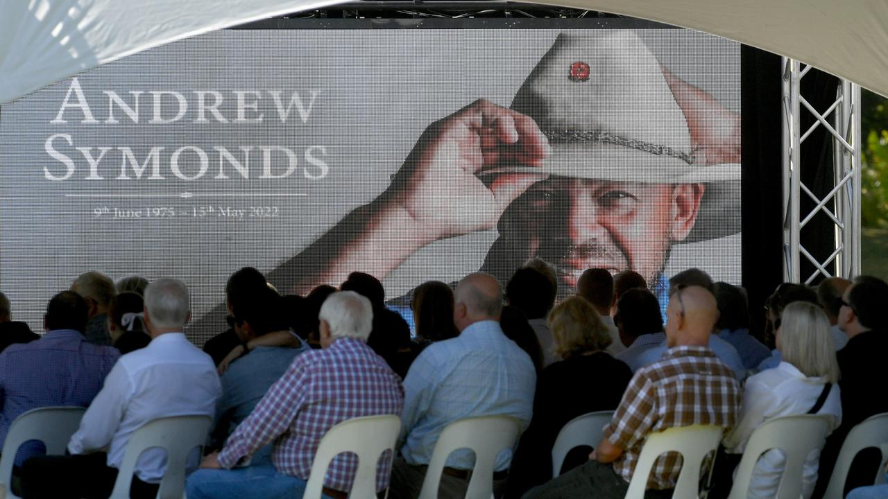 Great friend and former Queensland Bulls captain Jimmy Maher arrives to deliver the eulogy at the service. Picture: Evan Morgan