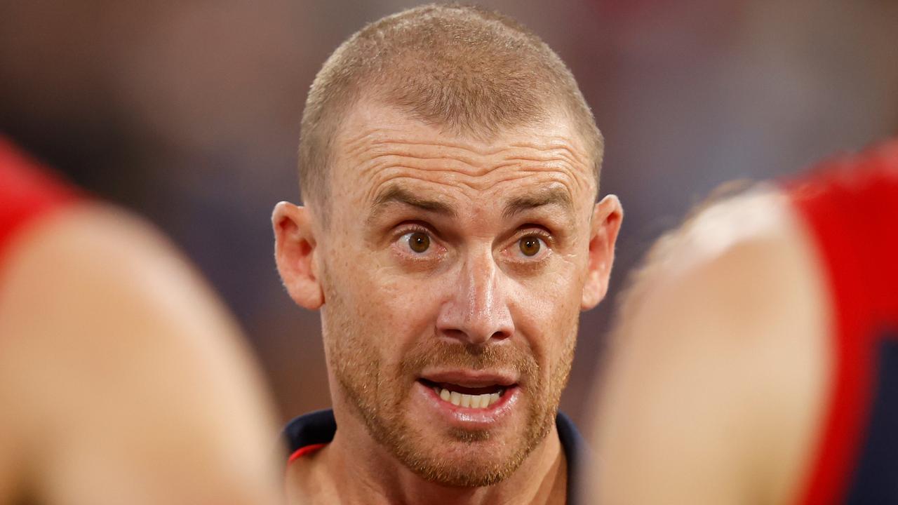 Demons coach Simon Goodwin questions whether the AFL’s Covid-19 plan is what’s best for the game. Picture: Getty Images