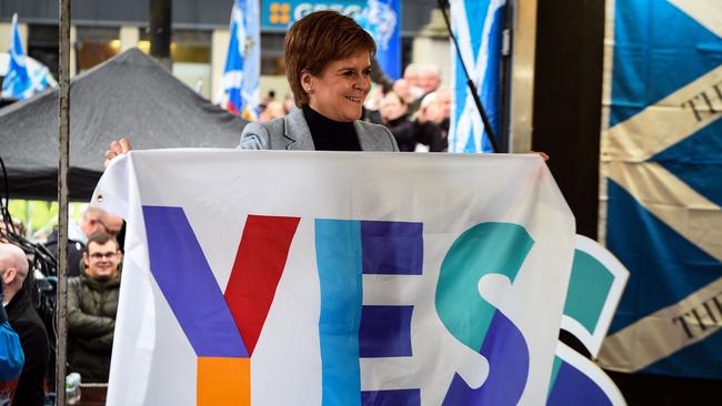 Scottish Nationalist Party leader Nicola Sturgeon in Glasgow on Saturday. Picture: AFP