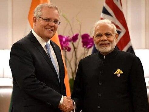 Australia's Prime Minister Scott Morrison and India's Prime Minister Narendra Modi meet for a bilateral meeting during the 2018 ASEAN Summit in Singapore 14/11.