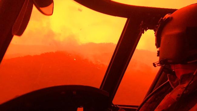 Views from an Australian Army Chinook supporting Victorian CFS with evacuations of people and animals from the Omeo and Mt Hotham areas of Victoria, under threat from the Bruthen bushfire. PICTURE: SUPPLIED