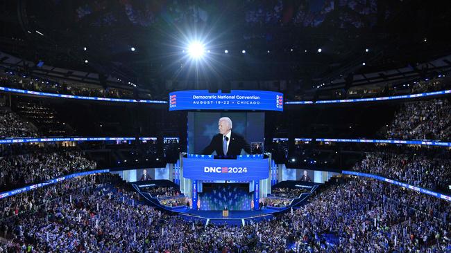 US President Joe Biden speaks on the first day of the Democratic National Convention in Chicago. Picture: AFP