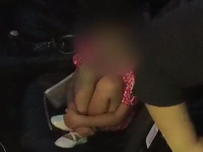 A seven-year-old girl has been discovered unrestrained behind the passenger seat of her parents’ single cab utility as it sped along a busy Queensland motorway. Picture: Queensland Police via NCA NewsWire