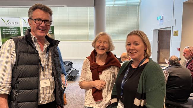 Irrewillipe farmers Rob and Bernie Conron and Mallee farmer Carol Fitzpatrick at a recent VicNoTill conference. Picture: Supplied