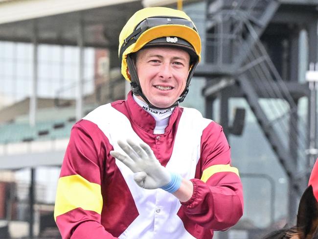 Harry Coffey returns to the mounting yard on Arabian Summer after winning the Peter Le Grand Stakes at Caulfield Racecourse on February 08, 2025 in Caulfield, Australia. (Photo by Reg Ryan/Racing Photos via Getty Images)