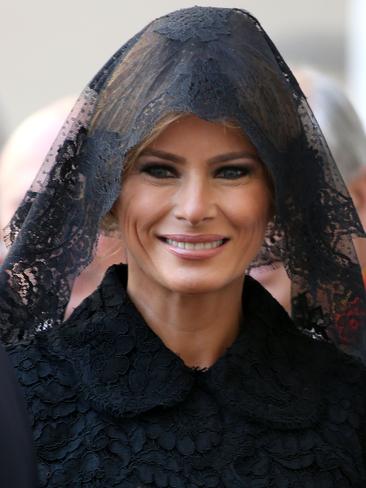 MAY 24: Melania was the picture of modesty in a long-sleeved black Dolce and Gabbana dress and veil for an audience with Pope Francis in Vatican City. Picture: Getty