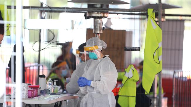 The University of Newcastle drive-through clinic operated as a walk through service exclusively for on-campus residents on Tuesday. Picture: NCA NewsWire/Peter Lorimer.