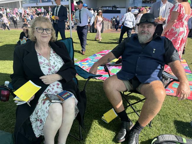 Chris McKay and Andrew Lucas at the Melbourne Cup at Flemington Racecourse on November 5, 2024. Picture: Phillippa Butt