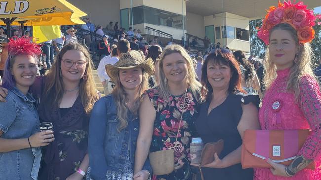 Jess Kirby, Lily Searl, Sienna Brady, Angela George, Tanya Millard and Zenia Gilmore at the Gympie Races on June 15, 2024.