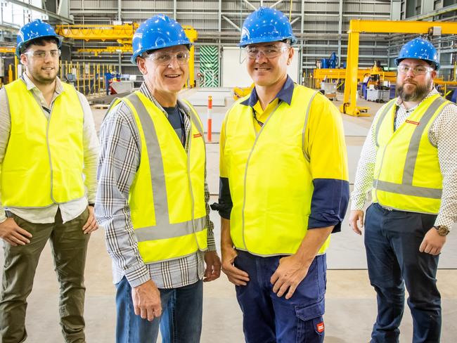 Flinders BAE The first graduates from the Diploma of Digital Technology at FlindersUniversity include (left to right) -Jaryd, a detailed designer; Rick, asenior ship liaison engineering officer; Luke, a supply chain analyst; andJudd, a detailed designer. All work at BAE Systems Maritime Australia inAdelaide. January 2021. Picture: Flinders University