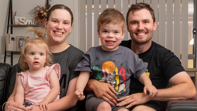 The Hardman family (L-R), Grace, mum Kristen, Kye and dad Jack at home in Camden, 2022. Picture: Family of League