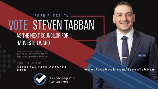 Real estate boss Steven Tabban ran for Brimbank City Council in 2020, telling a local publication one of his main priorities was to see crime rates decrease.. picture: Facebook