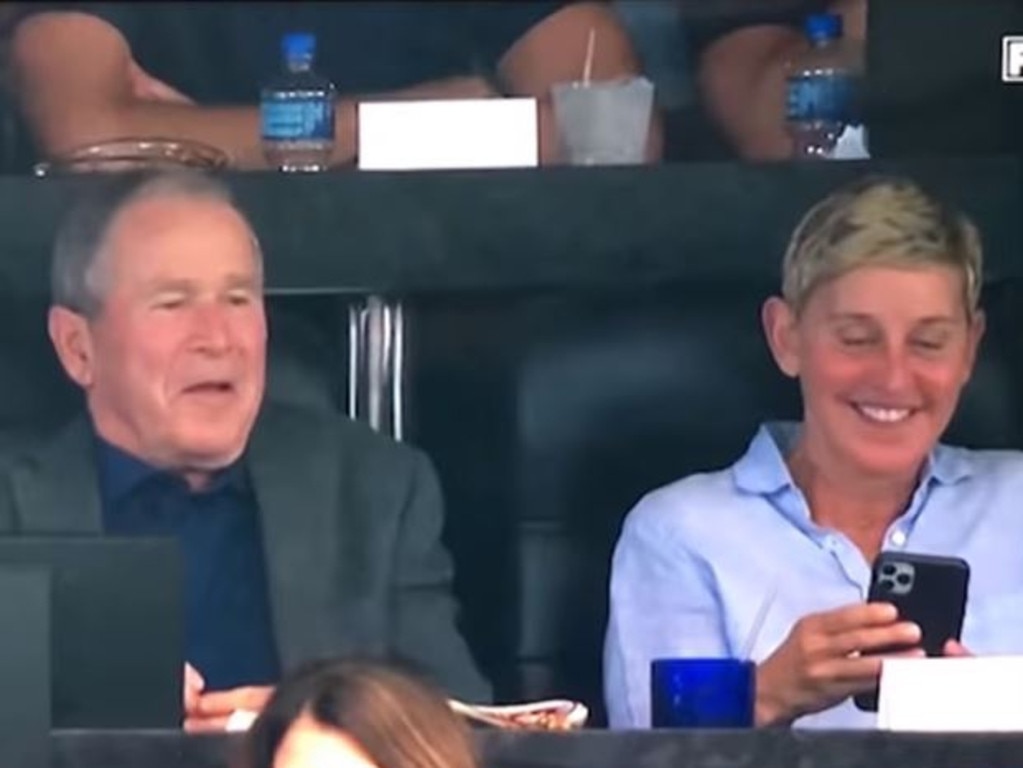 George Bush and Ellen DeGeneres at at an NFL game in 2019.