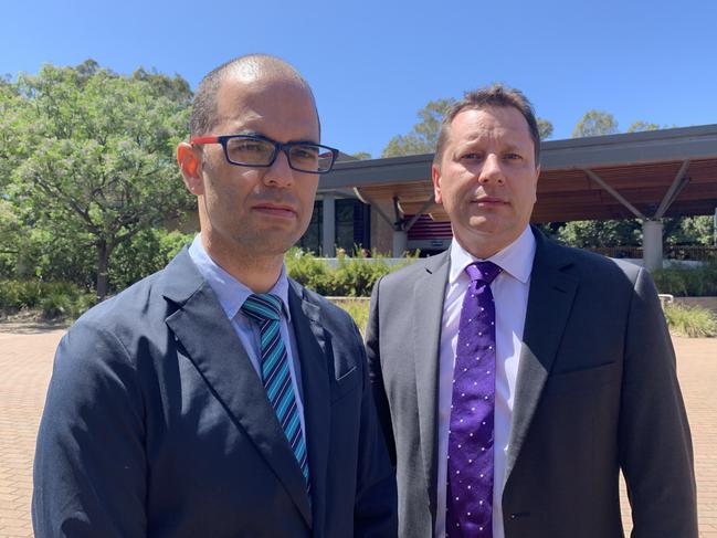 Wollongong MP Paul Scully and Labor Shadow Minister for Finance, Small Business and the Gig Economy, Daniel Mookhey have called for the criminalisation of wage theft. Picture: Madeline Crittenden.