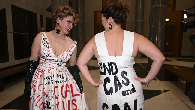 The Greens protest at the Midwinter Ball. Picture: NCA NewsWire / Martin Ollman