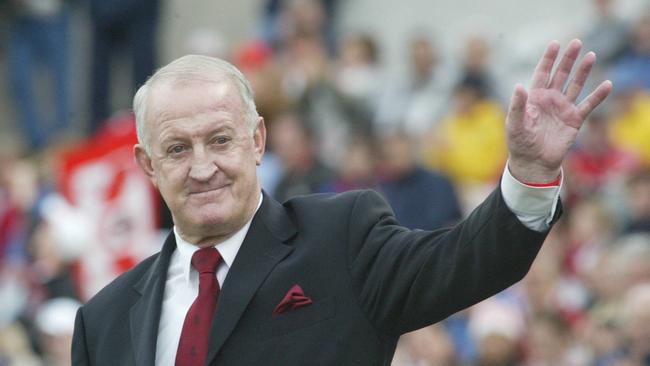 Legend John Raper waves to fans at revamped Kogarah Oval.