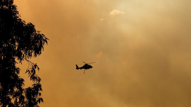 Water bombing helicopters arrive at the Noosa North Shore and Cooroibah during the 2019 bushfires. Photo: Jacob Friend