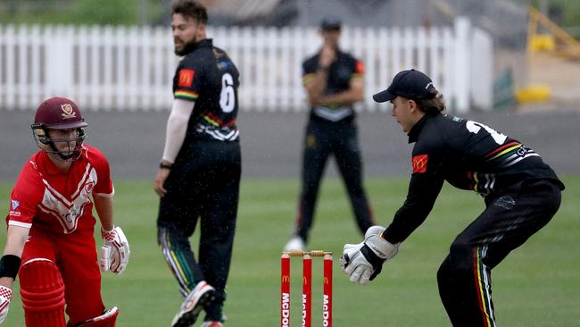 Tyran Liddiard whips the bails off in an attempt to run Luke Bartier of St George out during round three of NSW Premier Cricket. Pic: Jeremy Ng