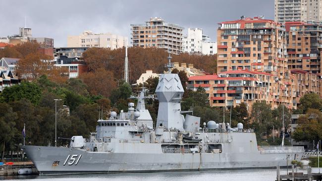 A Navy ship in port at Garden Island. Picture: Damian Shaw