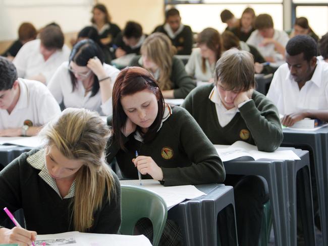 Buckley Park Secondary College Year 12 students sitting their VCE English exam.