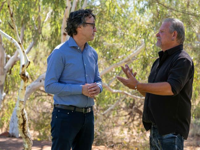 (L-R) Rio Tinto iron ore chief Simon Trott with PKKP Aboriginal Corp chairman Terry Drage. Picture: Rio Tinto