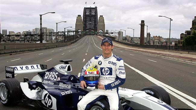 Formula One driver Mark Webber drove his Williams BMW across the bridge in 2005. Picture: AFP