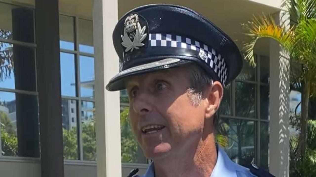 Sunshine Coast Police District Officer Acting Superintendent Chris Toohey speaking at a press conference about weather alerts at Maroochydore on January 29.