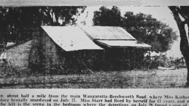 Katherine Starr’s farmhouse shack near Wangaratta where she was killed. Picture: Trove.