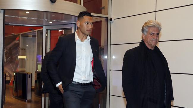 Israel Folau pictured leaving the Foxtel Headquarters in Macquarie Park. Picture: Christian Gilles