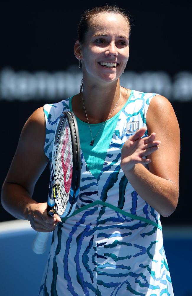 Jarmila Gajdosova celebrates beating Alexandra Dulgheru at the Australian Open.