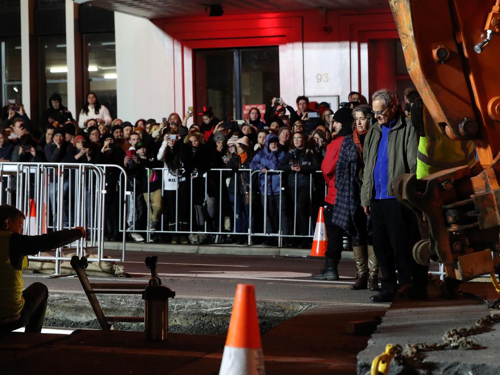 Dark Mofo 2018. Mike Parr prepares to enter the chamber. Performance artist Mike Parr enters the chamber he will live in for 72 hours under Macquarie Street Hobart. Picture: NIKKI DAVIS-JONES