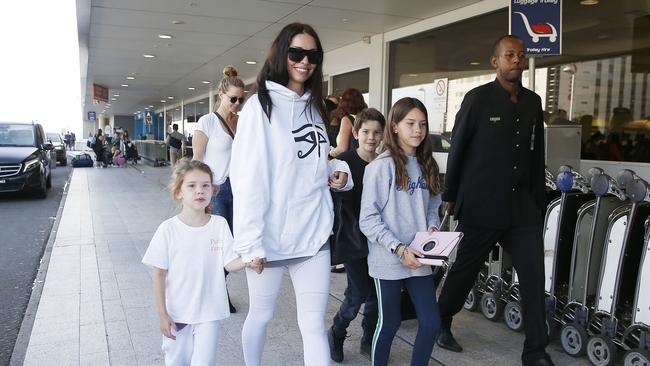 Erica Packer and her children leave Sydney last week. Picture: Instar Images